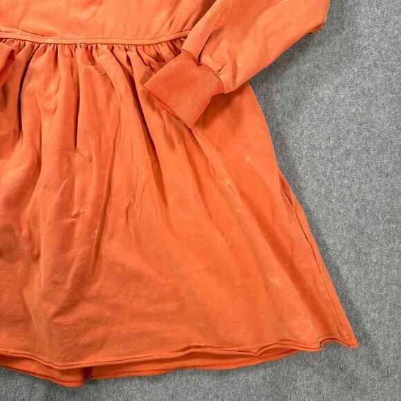BaeVely V-Neck Mini Dress Size Small Orange Gathered Waist Long Sleeve Distresse - Picture 5 of 11